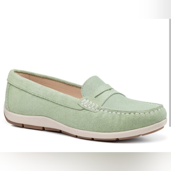 Hotter Drift Suede Light Green Loafers - Picture 1 of 12